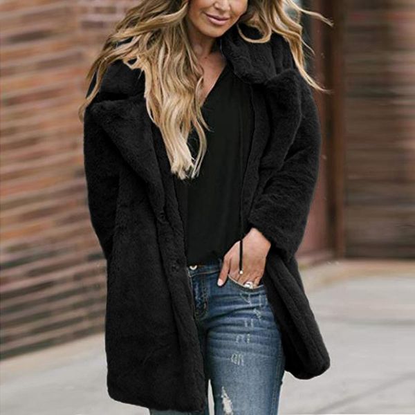 

women's winter long-sleeved medium-length lapel double-layer thermal coat women's plush casual warm jacket and coats plus size, Black;brown