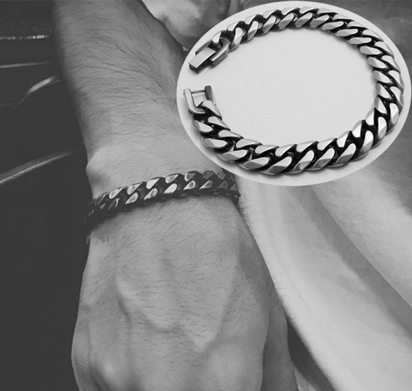 

male stainless black bracelets retro bracelet gifts men charm chain curb chain cuban link mens 2020 accessories rock hand steel bbycm, Golden;silver