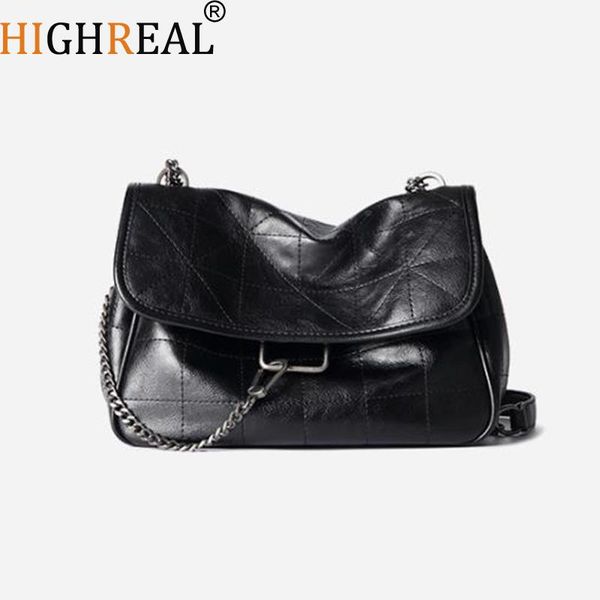 

highreal new rhombus black rock soft single shoulder oblique span chain bag luxury handbags for woman pu leather messenger bag