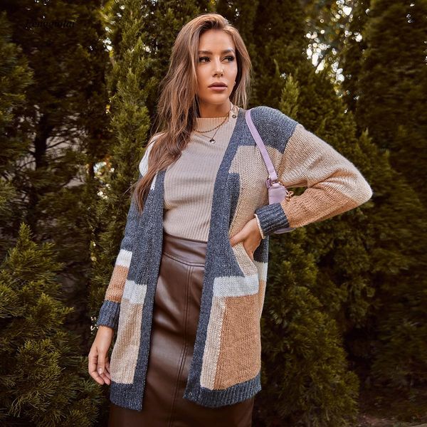 

2020 women's cardigan jumper knitted sweater coats autumn female fashion patchwork spring long sleeve casual women outwears, White;black