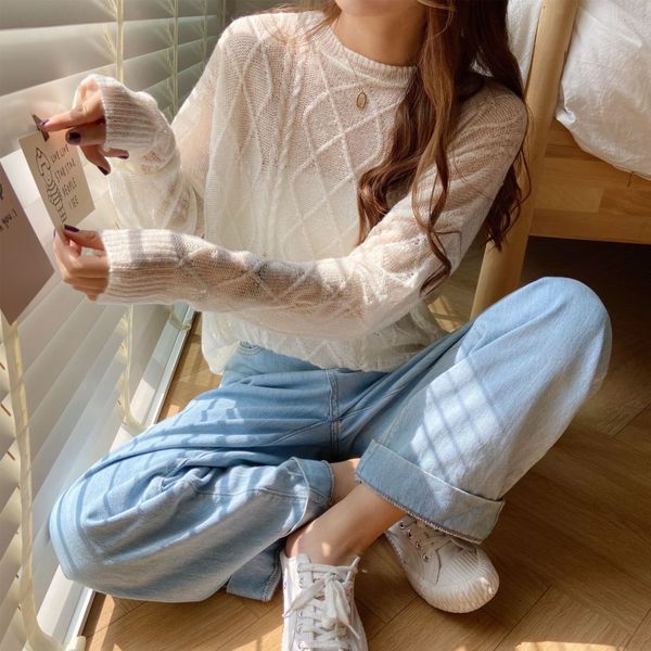 

мохер x2ae2 тонких полые из воздуха conditio женского свитера женского sweaterwear корейской версии ленивого свободно платья sweatertop плат, White;black