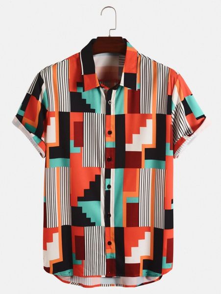 

men geo & striped shirt e3cu#, White;black