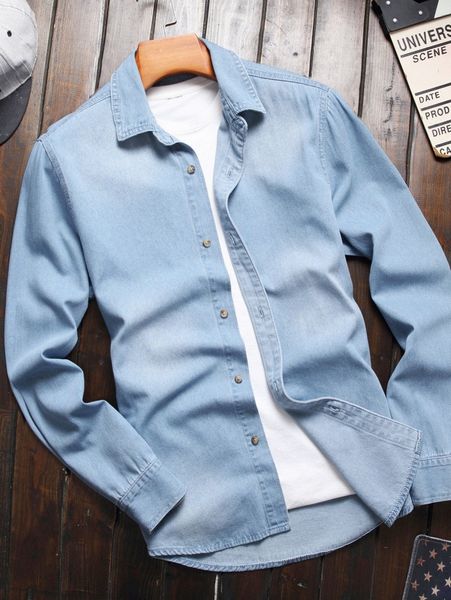 

men bleach wash denim shirt without tee 799b#, Blue