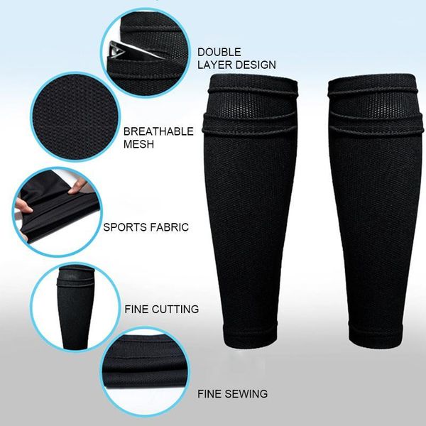 

elbow & knee pads worthwhile 1 pair soccer football shin guard sleeve protector calf socks breathable protective sleeves with pocket1, Black;gray