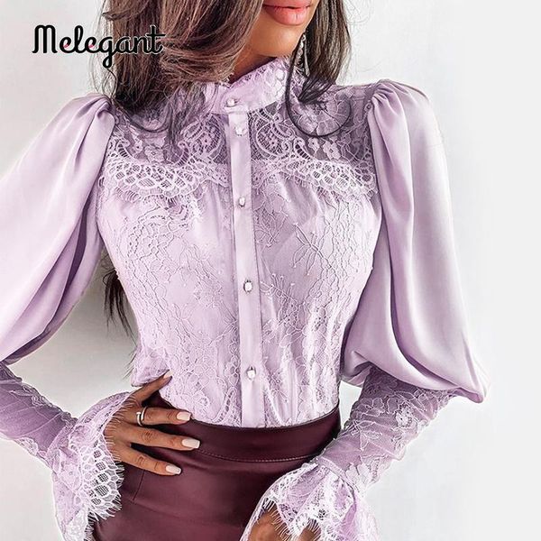 

melegant patchowork lace elegant women blouse shirt casual hollow out plus size solid blouse shirt purple summer blusas mujer1, White