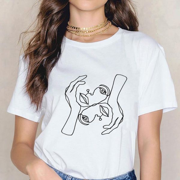

face abstract simple women tshirt summer casual funny t shirt new creative line art short sleeve tee shirt, White