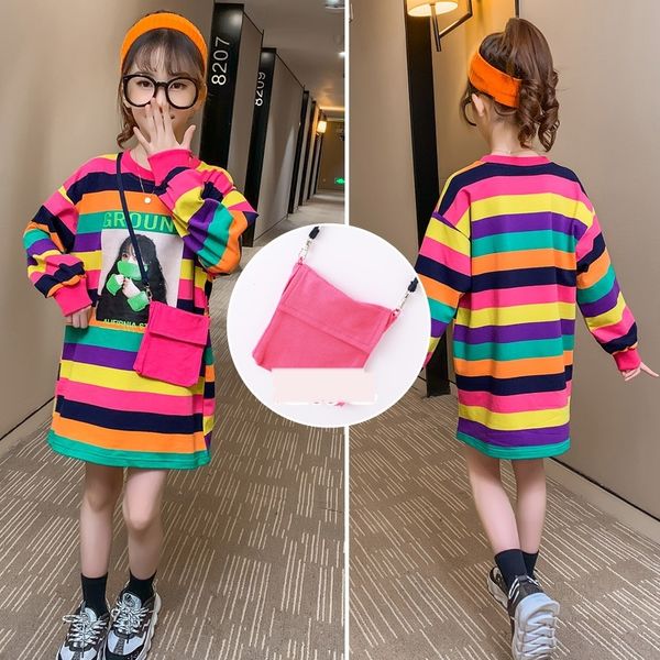 

2020 новая корейская весна и платье dressautumn детской одежды девочек длинная полосатой свитер детского случайных футболки девушка младенец, Black;gray