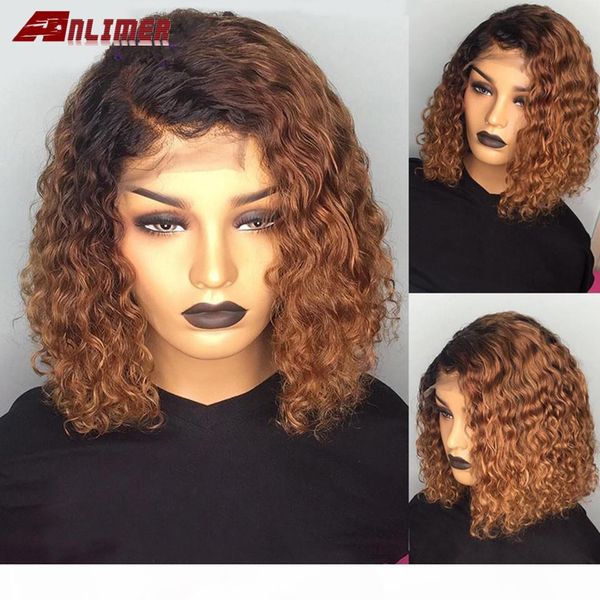 

anlimer ombre human hair blonde lace front wig curly 1b 27 colored 13x6 full short bob lace front human hair wigs pre plucked, Black