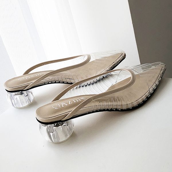 

fashion new pvc crystal heel transparent women mules clear high heels summer pumps shoes slip on sandals y200702, Black
