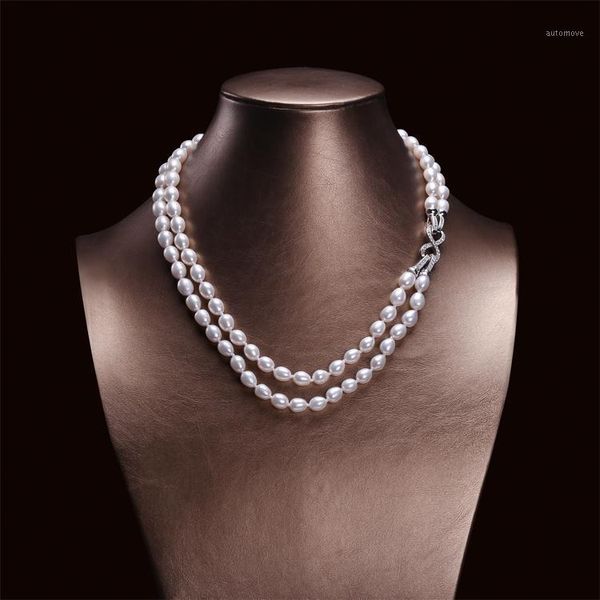 

genuine rice pearl necklace double strand choker women sweater necklace dural use pearl jewelry lady gifts1, Silver