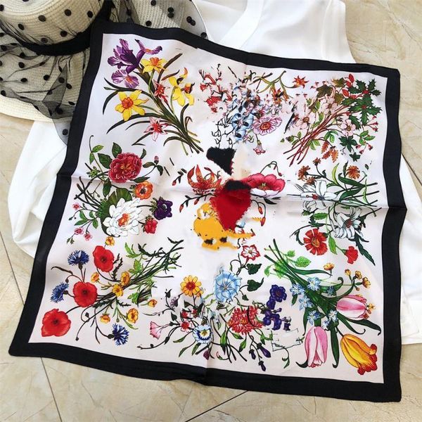 

2020 new counter small square scarf women's scarf luxury satin summer animal print silk fashion tulle hijab chiffon1, Blue;gray