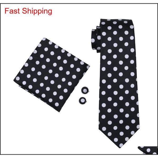 

fast shipping black tie white dot mens tie pocket square cufflinks set 8.5cm meeting business casual party neckti qylmgw queen66, Black;blue