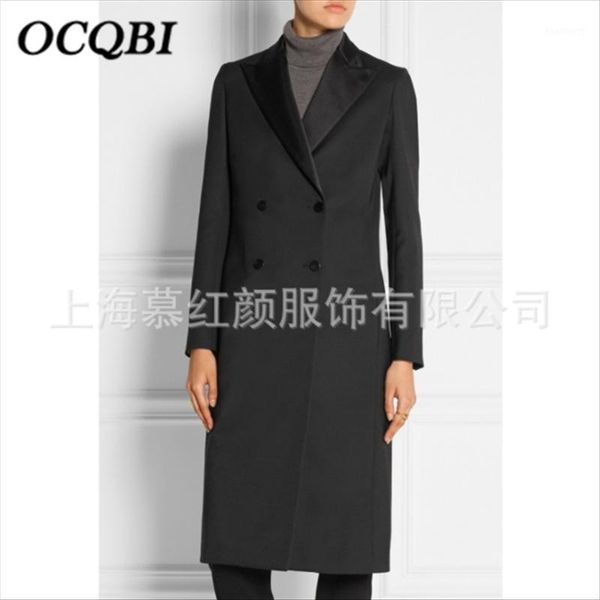 

2019 new arrival fashion elegant woolen coat double breasted black slim fit long coat1