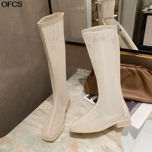 

boots women low heel mesh sandal 2021 street wooden sandals fashion hollow out long shoes1, Black