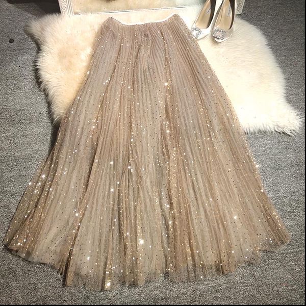 

2020 new dream skirts the beauty stars heavy embroidery sequins sky stars glitter gauze skirt drop shipping, Black