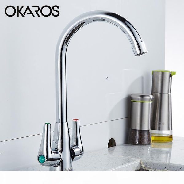 

okaros kitchen faucet laundry sink faucet tap chrome plated deck mounted dual handle 360 degree cold watertap mixer