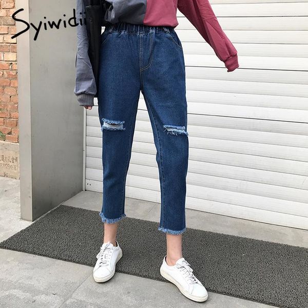 

5xl plus size jeans woman high waist demin pants tassel hollow out hole womens clothing 2020 boyfriend ripped jeans for women1, Blue