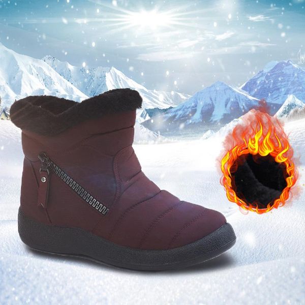 

shoes winter women snow boots 2020 zipper ladies keep warm faux fur ankle boots woman plush female fashion comfort flat shoes, Black