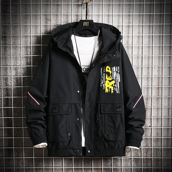 

mens hooded jacket side pockets windbreaker coat hip hop japanese streetwear harajuku black jackets for men, Black;brown