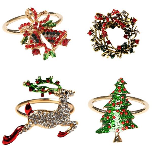 

1 set/4pcs christmas napkin clasps rhinestone napkin buckles alloy rings