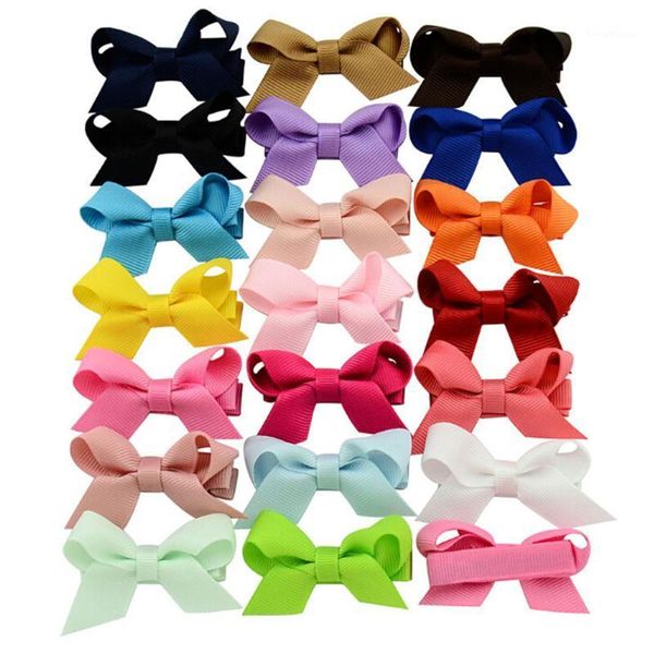 

hair accessories 20pcs girl's bows boutique clip headware kids random color solid grosgrain ribbon hairpin clips1, Slivery;white