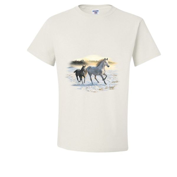 

new fashion tee shirt casual horse and foal runnings in the sunlit mist t-shirt sport hooded sweatshirt hoodie