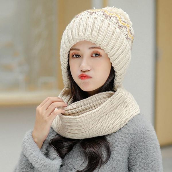 

women beanie hat bobble scarf set knitted winter warm snow ski cap, Blue;gray