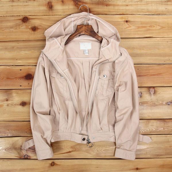 

2021 new women jacket coat hooded 100% cotton washed boyfriend thin coat loose hoodie oversize tweed jaket gothic vadiming1, Black;brown