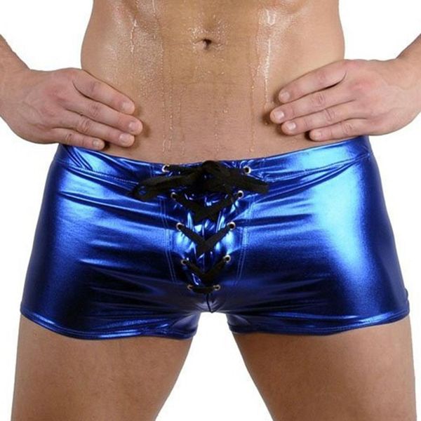 

fashion club men's lace up patent leather boxers underwear under shorts, Black;white
