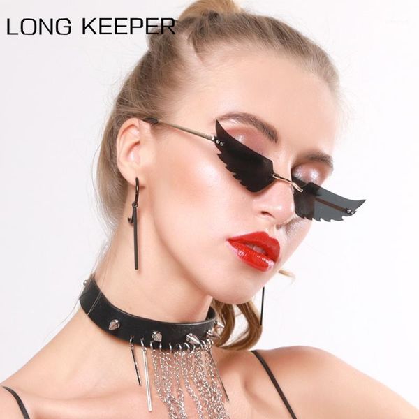 

sunglasses 2021 small rimless punk women brand designer vintage cat eye mirror sun glasses retro frameless eyewear for female1, White;black
