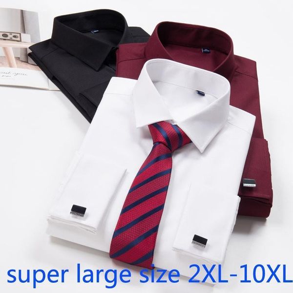

new arrival fashion men long sleeve dress bridegroom wedding cufflinks oversize white dress shirt smart casual plus size xl-10xl1, White;black