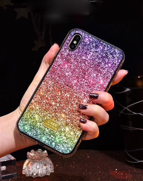 Градиент Блеск алмазный чехол для iPhone 12 11 Pro Max Xs XR TPU + PC Bling Новая роскошная мода крышка i6 7 8 Plus