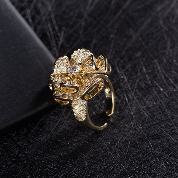 

Fashio and the United States high-grade flower ring copper micro - zircon color multi - layer hollow ring bracelet adjustable opening jewelr