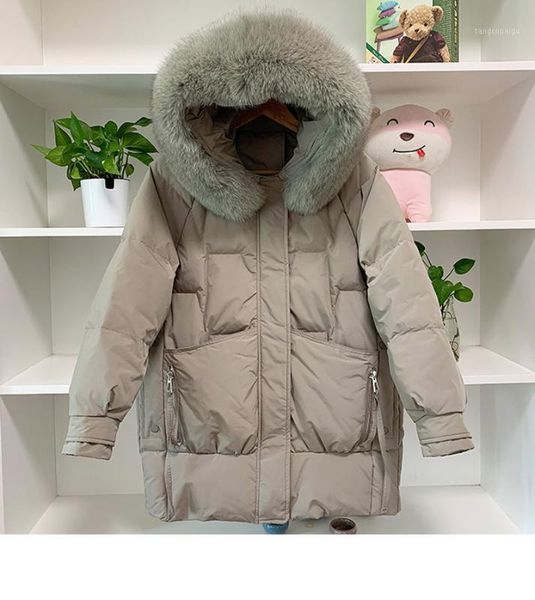 

2020 winter dwn jacket women hooded big fur collar thicken down coat koreanwomens loose down jackets1, Black