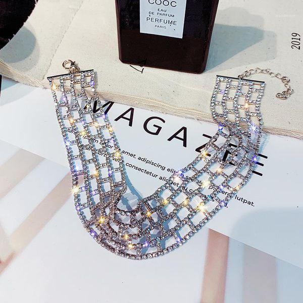 

USTAR Full Rhinestone Choker Necklaces for Women female Sliver Shiny Crystal Necklaces Statement Party Wedding Jewelry Gifts1, Golden;silver