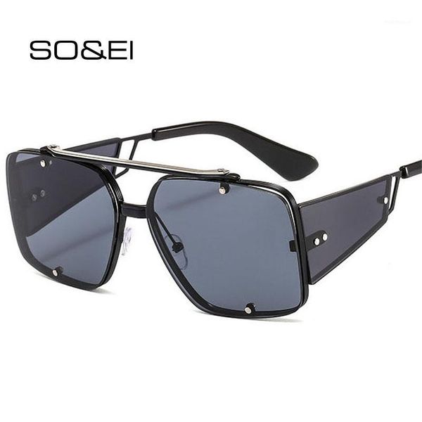 

sunglasses so&ei fashion oversized square double bridges women brand designer gradient goggle rivets men sun glasses shade uv4001, White;black