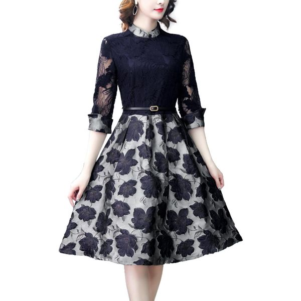 

fashion vintage elegant lace stitching dress sizel, Black;pink