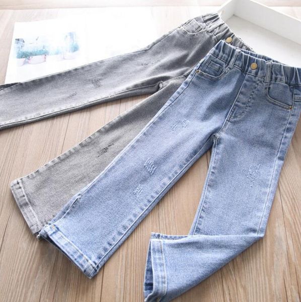 

2021 new arrival girls holes denim long pants spring fashion girls jean pants 2-7 years yl125, Blue