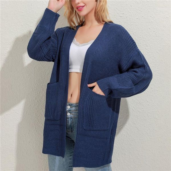

women's sweater coat autumn solid knitted cardigan sweater v-neck loose pockets vintage ladies trench coats1, White