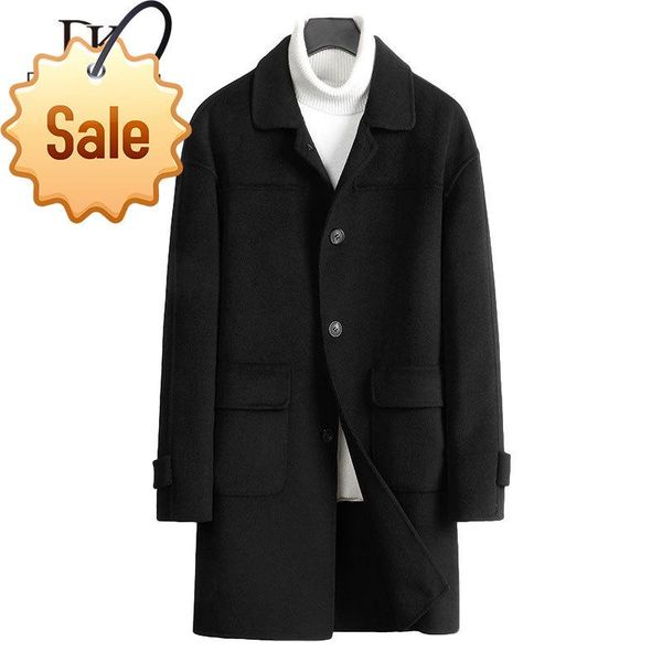 

men wool coat long woolen blend coat 2021 winter jacket 8833, Black