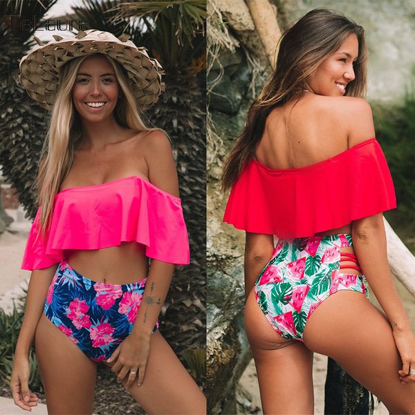 

new high waist bikini swimwear women swimsuit off shoulder bathing suit biquini ruffle brazilian bikini set beachwear y200319, White;black