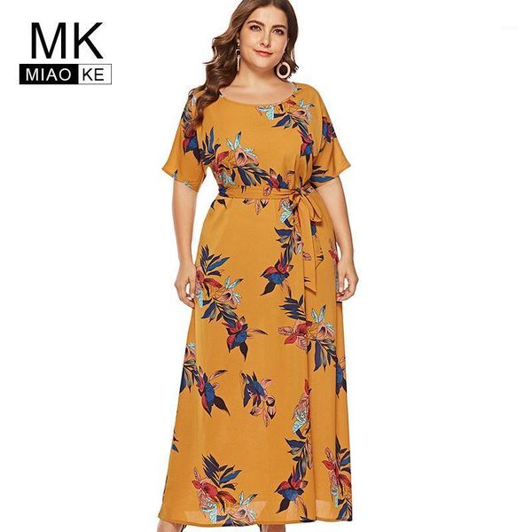 

miaoke summer plus size long chiffon print floral dress women clothing fashion large size boho beach elegant dress1, White;black