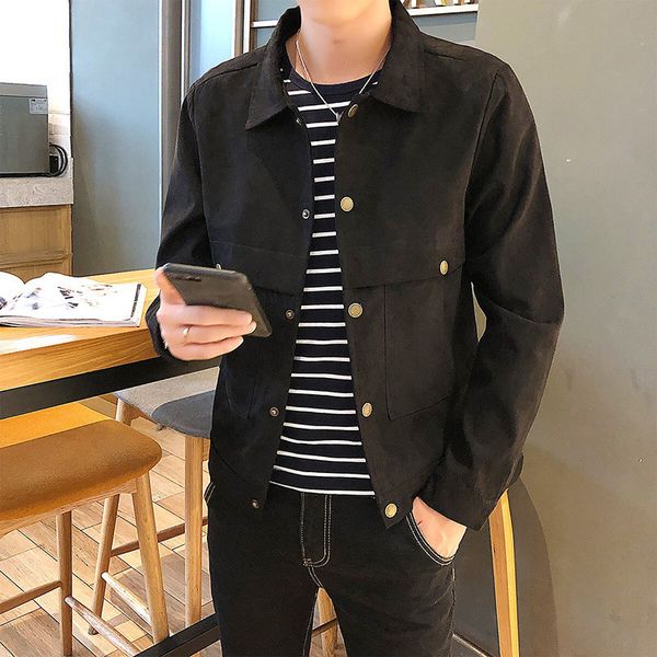 

2021 the new mode simple versatile men's autumn thin section young student jacket trend nice color new coat solid 3lzc, Black;brown