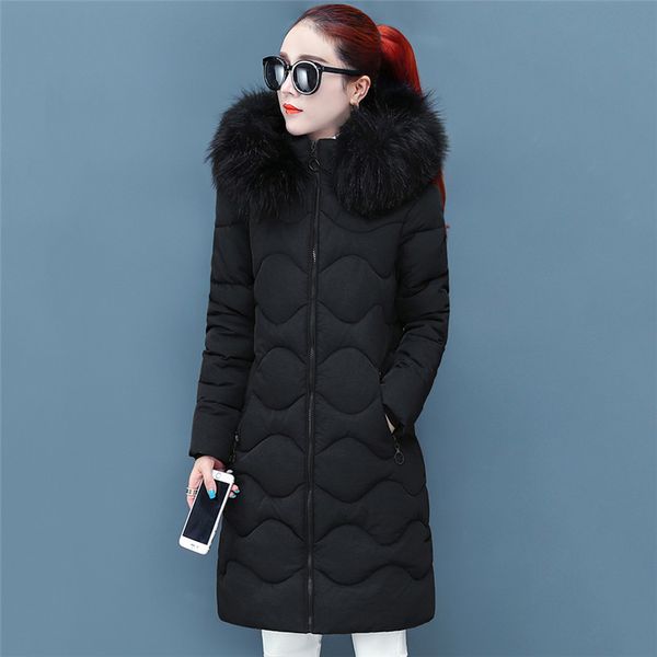 

2021 new yellow green female winter coat plus size skin with hood parkas new fashion korean long thick heat cotton jackets lnwn, Black