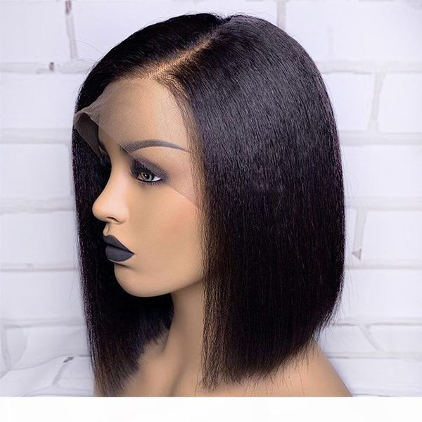 

13*4 short bob lace front human hair wigs for women kinky straight hair pre plucked brazilian pre plucked hair, Black