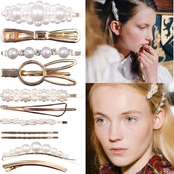 

10 pearls hair clips for women decorative wedding bridal artificial bling hairpins headwear barrette styling accessories qylqdj mywjqq, Slivery;white