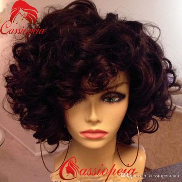 

new short wavy human hair full lace bob wig with bangs malaysian virgin hair bob full lace wig with bangs for black women, Black;brown