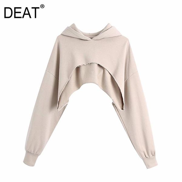

deat] 2021 spring new fashion tide hooded pullover solid color long sleeve loose fit simple style women sweatshirt 13w025, Black