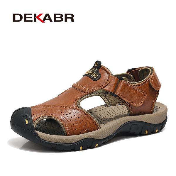 

dekabr mens sandals genuine leather summer 2020 brand new beach men wading water sandals breathable slippers men casual shoes t200420, Black