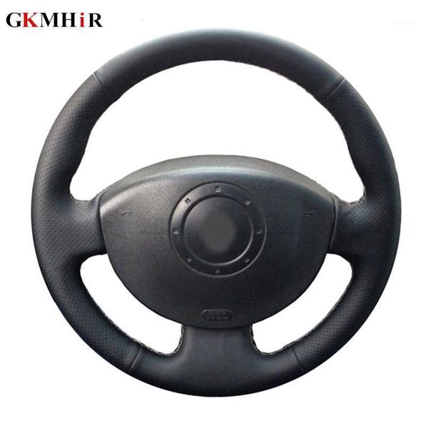 

steering wheel covers black hand-stitched genuine leather car cover for megane 2 2003-2008 kangoo 2008 scenic 2003-20091